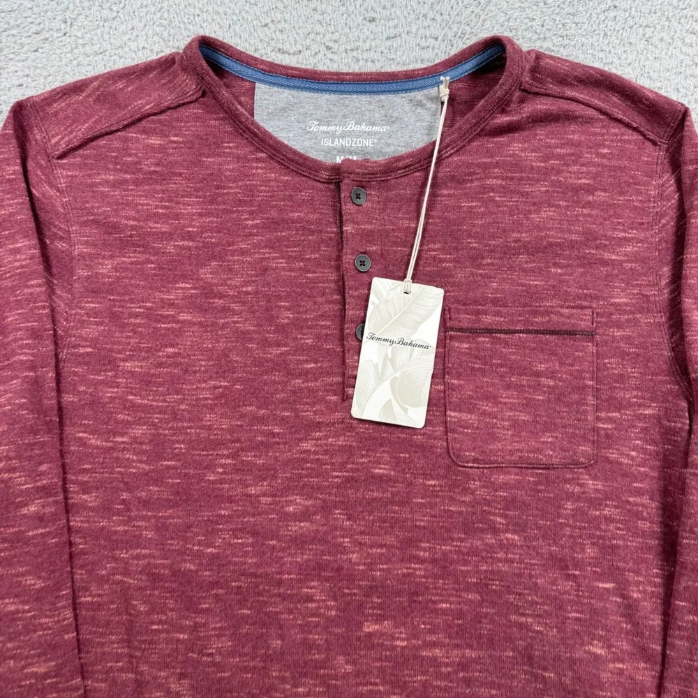 Tommy Bahama Mens Coastal Canyon Henley IslandZone Long‎ Sleeve Cherry Stone M